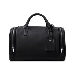 Brandon Blackwood  Medium Duffle Bag in Black Grain Leather with Silver Hardware